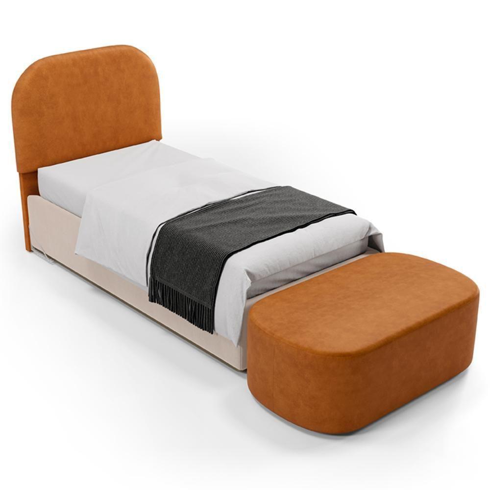 Cabeceira Cama Box 100cm Lanna Com Puff Recamier Doha W01 Couríssimo Canela - Lyam Decor - 1