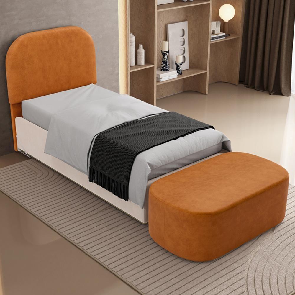 Cabeceira Cama Box 100cm Lanna Com Puff Recamier Doha W01 Couríssimo Canela - Lyam Decor - 2