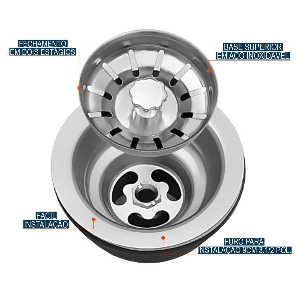 Válvula Para Pia Kit 3 Aço Inox 3.1/2 G01 Cromado - Mpozenato - 3