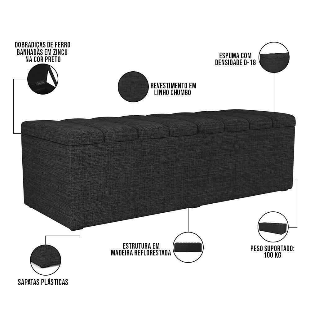Kit Cabeceira Cama Box Casal King 195cm Com Calçadeira Baú Dália W01 Linho Chumbo - Lyam - 6