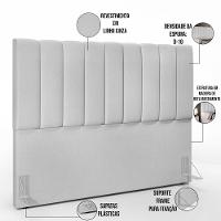 Kit Cabeceira Cama Box Casal King 195cm Com Calçadeira Baú Dália W01 Linho Cinza - Lyam - 5