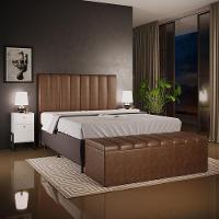 Kit Cabeceira Cama Box Casal King 195cm Com Calçadeira Baú Dália W01 Couríssimo Marrom - Lyam - 2