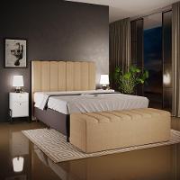 Kit Cabeceira Cama Box Casal King 195cm Com Calçadeira Baú Dália W01 Linho Bege Escuro - Lyam - 5