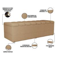 Kit Cabeceira Cama Box Casal King 195cm Com Calçadeira Baú Dália W01 Linho Bege Escuro - Lyam - 10