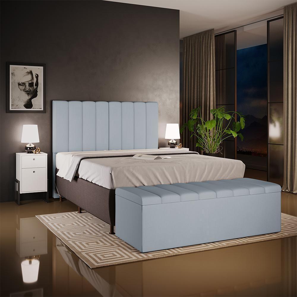 Kit Cabeceira Cama Box Casal King 195cm Com Calçadeira Baú Dália W01 Suede Cinza - Lyam - 2