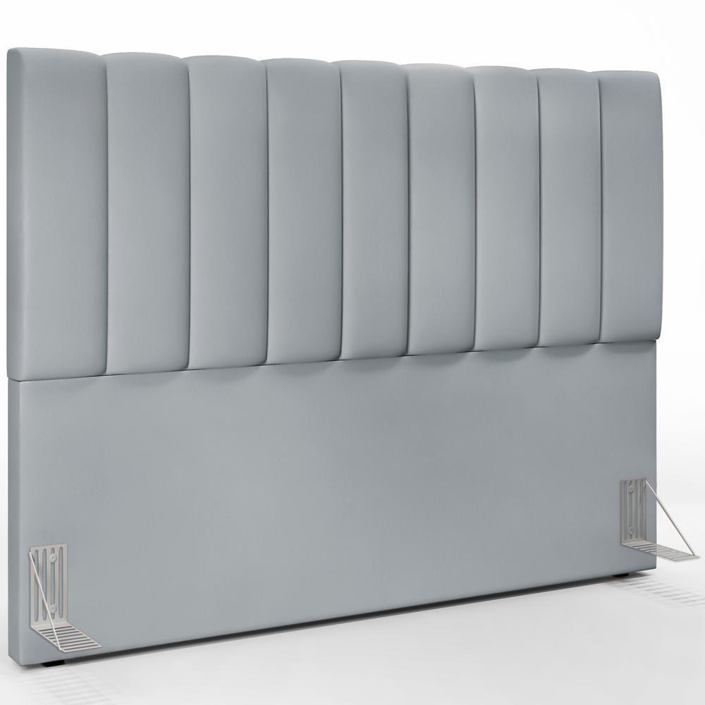 Kit Cabeceira Cama Box Casal King 195cm Com Calçadeira Baú Dália W01 Suede Cinza - Lyam - 3