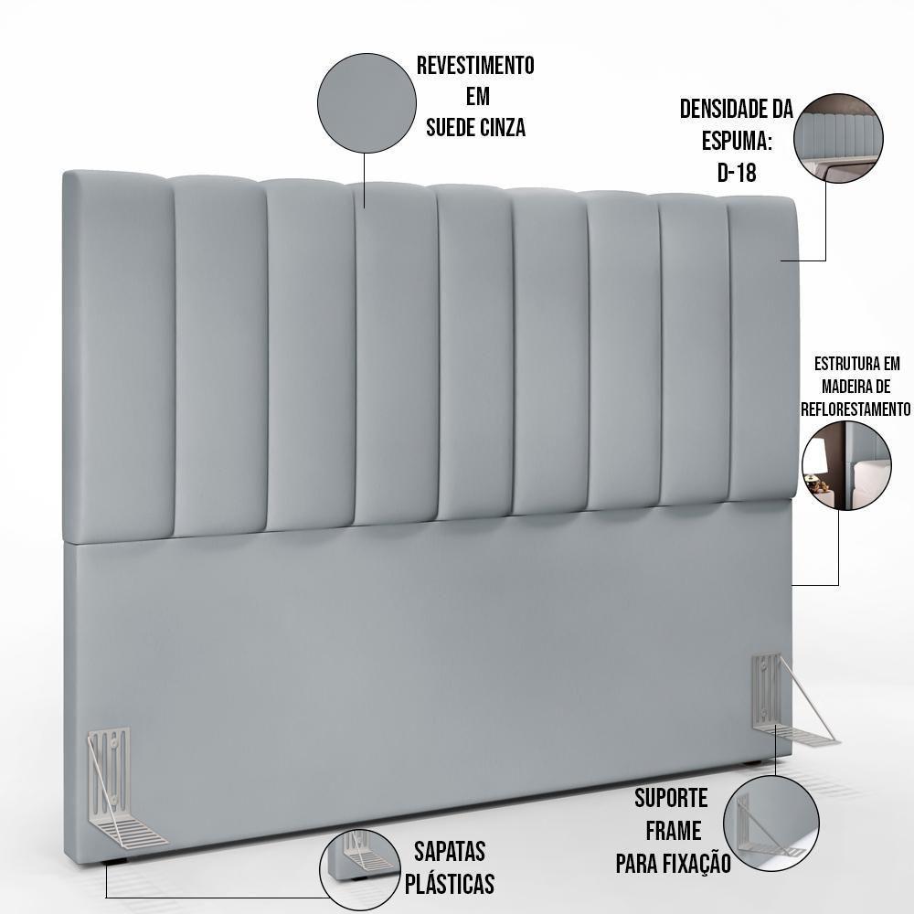 Kit Cabeceira Cama Box Casal King 195cm Com Calçadeira Baú Dália W01 Suede Cinza - Lyam - 5