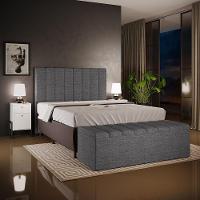 Kit Cabeceira Cama Box Casal King 195cm Com Calçadeira Baú Dália W01 Linho Cinza Escuro - Lyam - 2