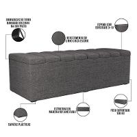 Kit Cabeceira Cama Box Casal King 195cm Com Calçadeira Baú Dália W01 Linho Cinza Escuro - Lyam - 6