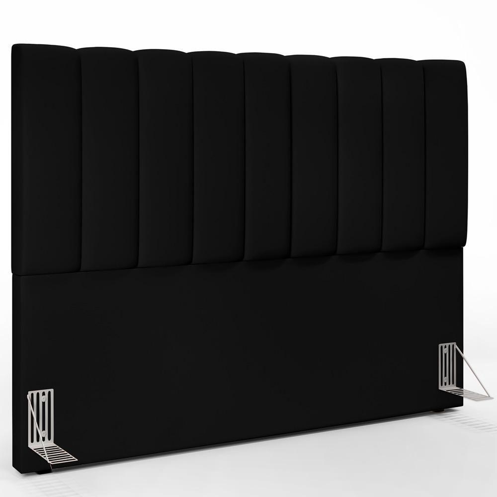 Kit Cabeceira Cama Box Casal King 195cm Com Calçadeira Baú Dália W01 Suede Preto - Lyam - 9