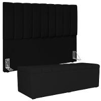 Kit Cabeceira Cama Box Casal King 195cm Com Calçadeira Baú Dália W01 Suede Preto - Lyam - 1