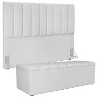 Kit Cabeceira Cama Box Casal King 195cm Com Calçadeira Baú Dália W01 Facto Branco - Lyam - 1