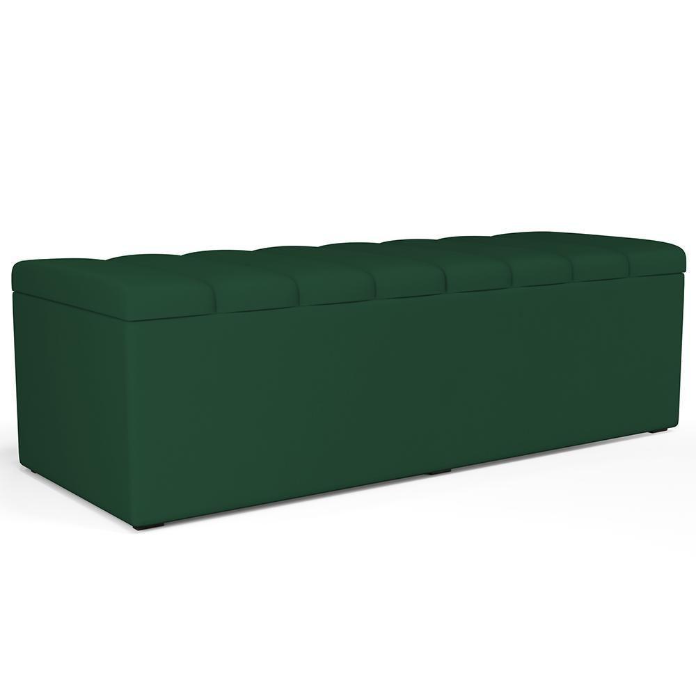Kit Cabeceira Cama Box Casal King 195cm Com Calçadeira Baú Dália W01 Suede Verde Musgo - Lyam - 4