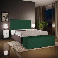 Kit Cabeceira Cama Box Casal King 195cm Com Calçadeira Baú Dália W01 Suede Verde Musgo - Lyam - 2