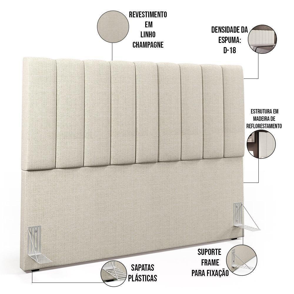 Kit Cabeceira Cama Box Casal King 195cm Com Calçadeira Baú Dália W01 Linho Champagne - Lyam - 5
