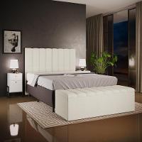 Kit Cabeceira Cama Box Casal King 195cm Com Calçadeira Baú Dália W01 Linho Champagne - Lyam - 2