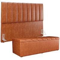 Kit Cabeceira Cama Box Casal King 195cm Com Calçadeira Baú Dália W01 Couríssimo Camel - Lyam - 1