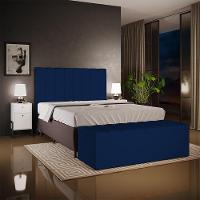 Kit Cabeceira Cama Box Casal King 195cm Com Calçadeira Baú Dália W01 Facto Azul Marinho - Lyam - 3