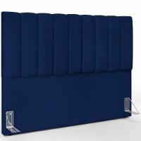 Kit Cabeceira Cama Box Casal King 195cm Com Calçadeira Baú Dália W01 Facto Azul Marinho - Lyam