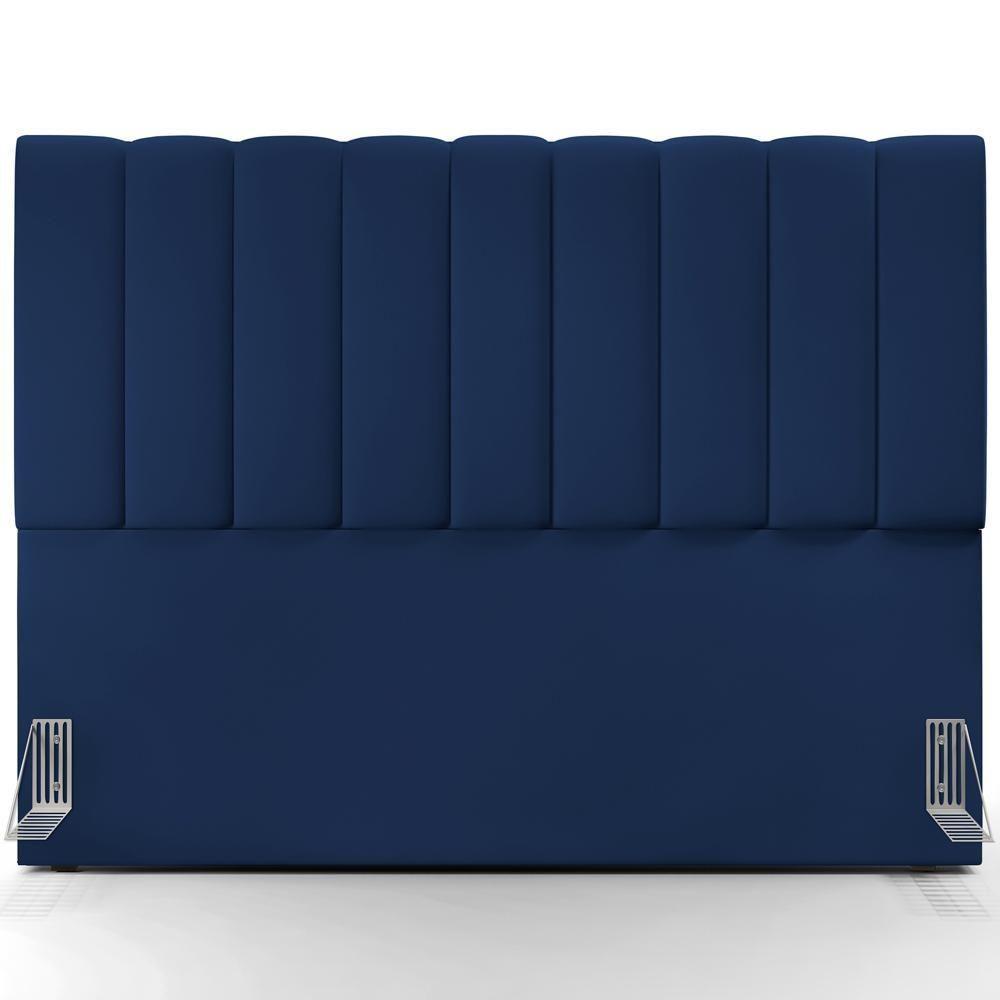 Kit Cabeceira Cama Box Casal King 195cm Com Calçadeira Baú Dália W01 Suede Azul Marinho Lyam - 8