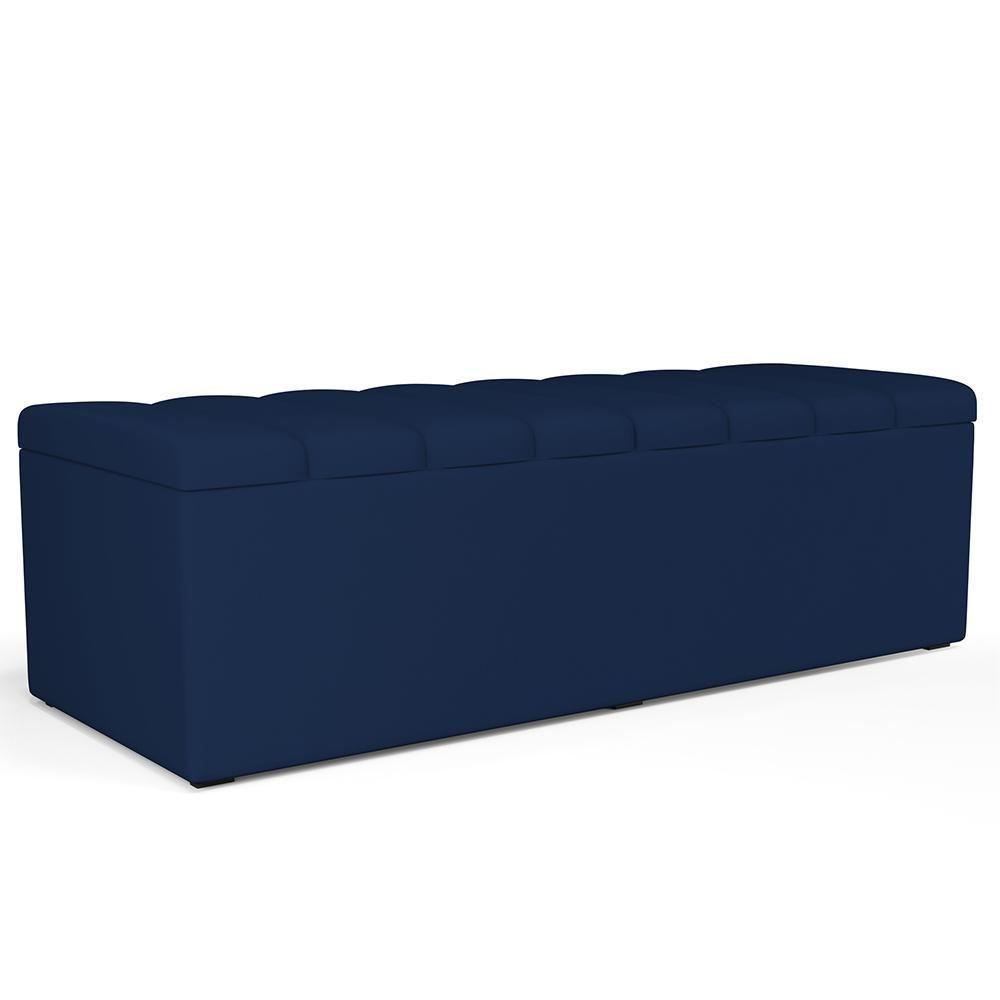 Kit Cabeceira Cama Box Casal King 195cm Com Calçadeira Baú Dália W01 Suede Azul Marinho Lyam - 9