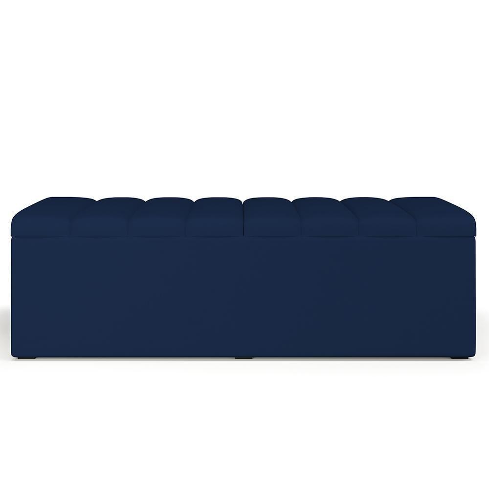 Kit Cabeceira Cama Box Casal King 195cm Com Calçadeira Baú Dália W01 Suede Azul Marinho Lyam - 10