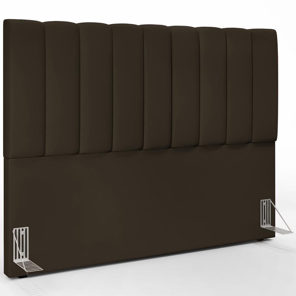 Kit Cabeceira Cama Box Casal King 195cm Com Calçadeira Baú Dália W01 Suede Marrom - Lyam - 3