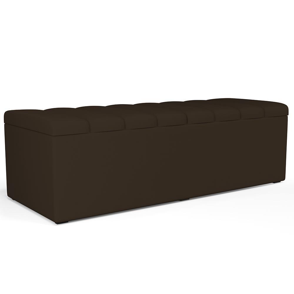 Kit Cabeceira Cama Box Casal King 195cm Com Calçadeira Baú Dália W01 Suede Marrom - Lyam - 4