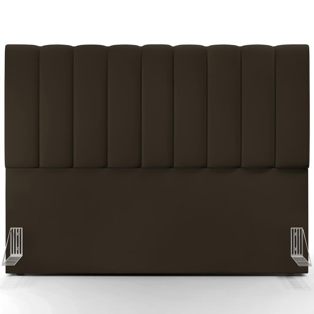 Kit Cabeceira Cama Box Casal King 195cm Com Calçadeira Baú Dália W01 Suede Marrom - Lyam - 9