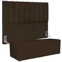 Kit Cabeceira Cama Box Casal King 195cm Com Calçadeira Baú Dália W01 Suede Marrom - Lyam - 1