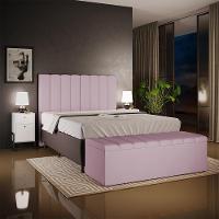 Kit Cabeceira Cama Box Casal King 195cm Com Calçadeira Baú Dália W01 Suede Rosê - Lyam - 8