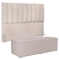 Kit Cabeceira Cama Box Casal King 195cm Com Calçadeira Baú Dália W01 Linho Cru - Lyam - 1