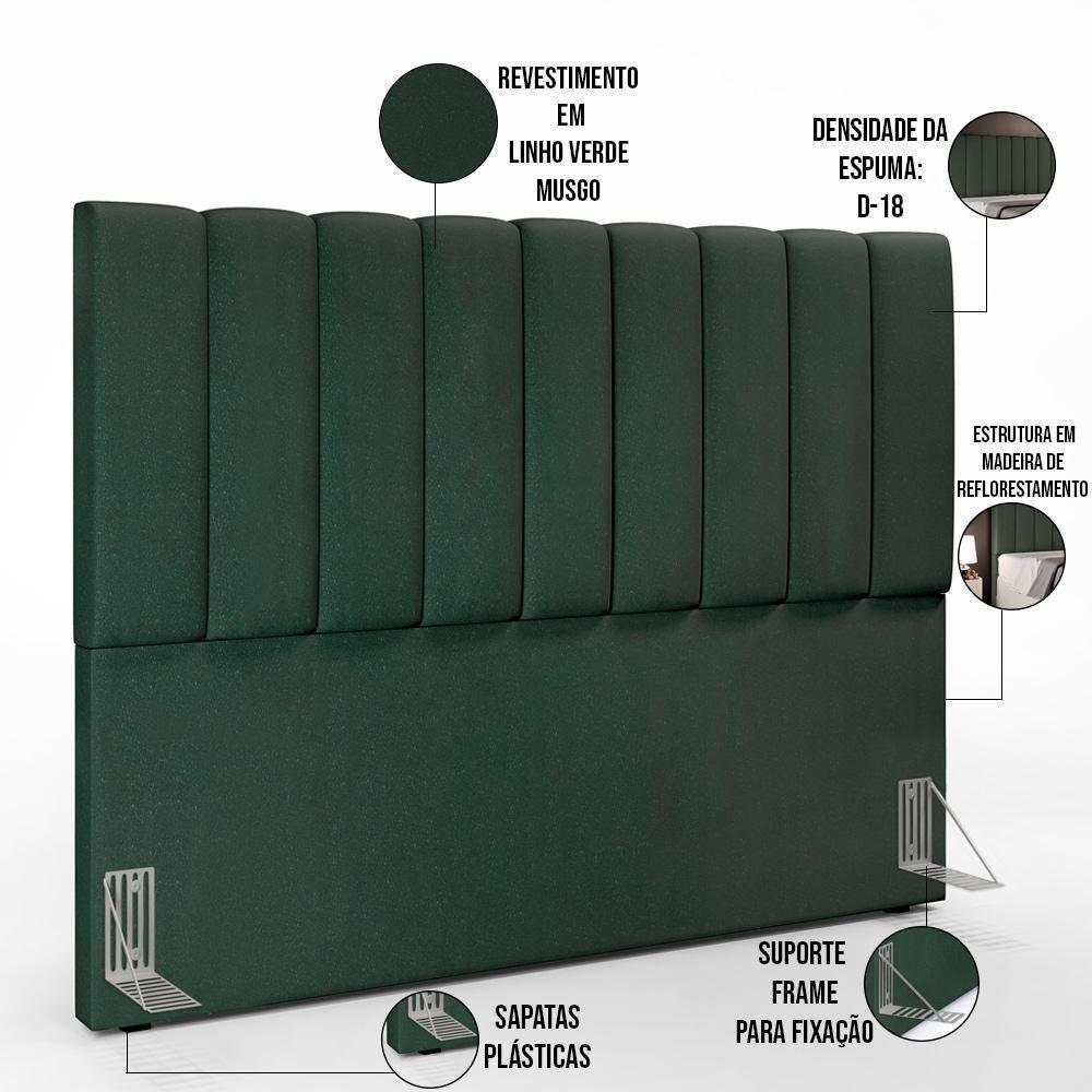 Kit Cabeceira Cama Box Casal King 195cm Com Calçadeira Baú Dália W01 Linho Verde Musgo - Lyam - 9