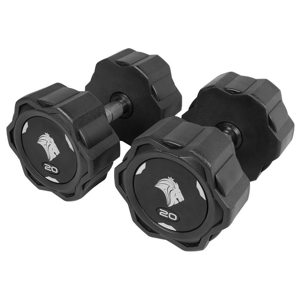 Par De Dumbbells 20kg Lion Monobloco Em Aço Maciço Injetado - 1