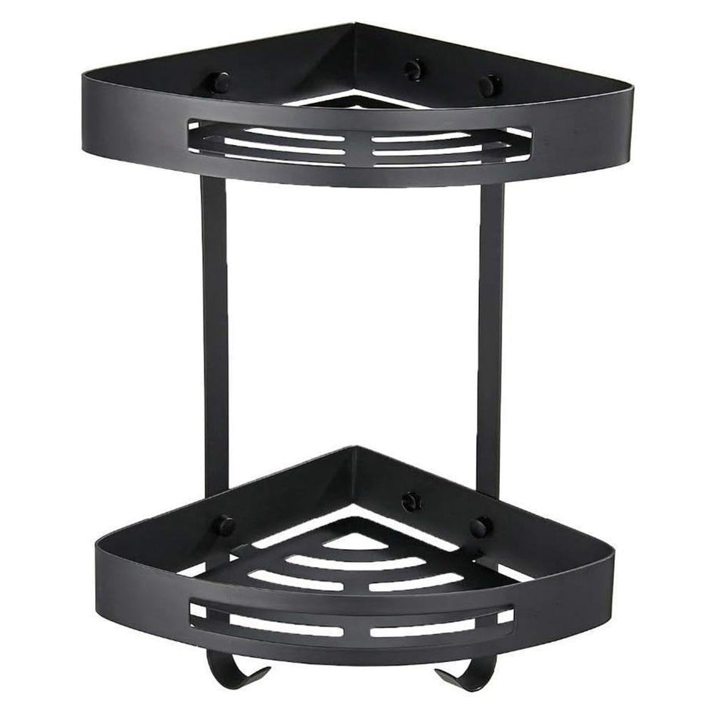 Suporte Canto 2 Prateleiras Banheiro Parede Organizador Aluminio Preto - 1