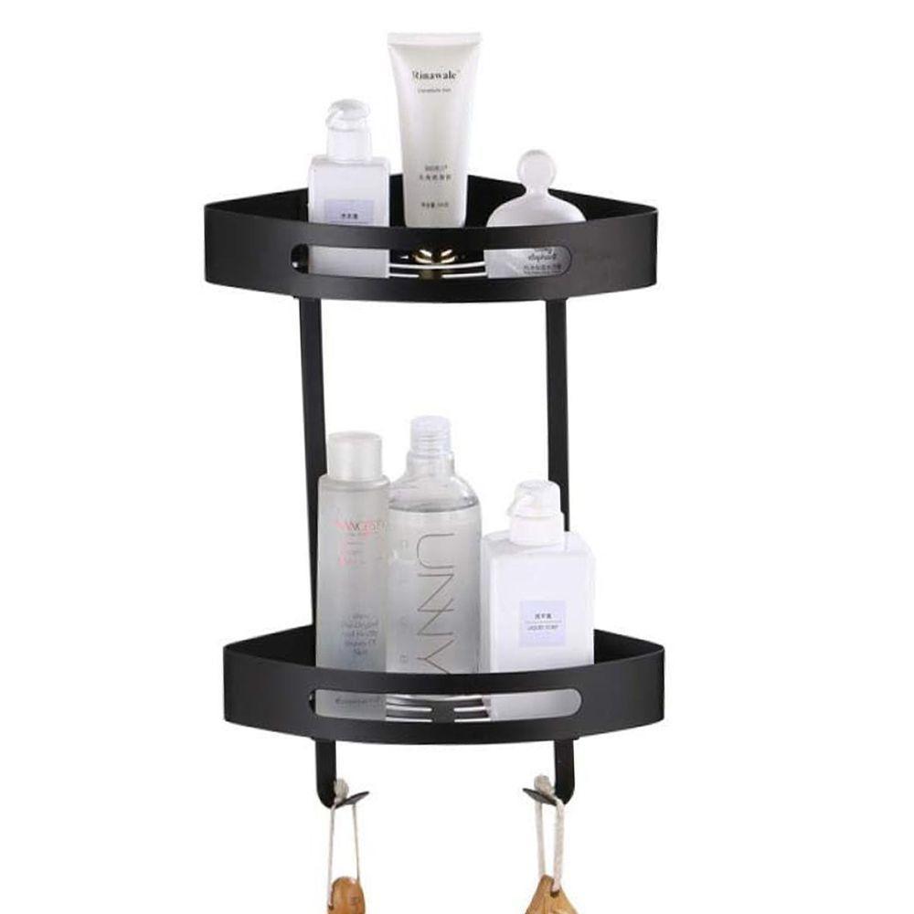 Suporte Canto 2 Prateleiras Banheiro Parede Organizador Aluminio Preto - 2