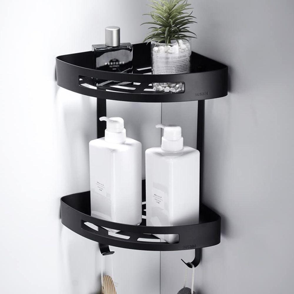 Suporte Canto 2 Prateleiras Banheiro Parede Organizador Aluminio Preto - 3