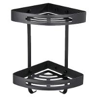 Suporte Canto 2 Prateleiras Banheiro Parede Organizador Aluminio Preto - 1