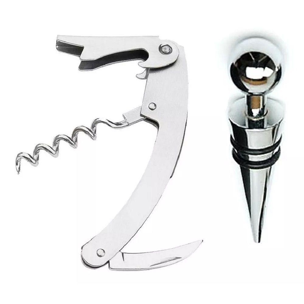 Kit Vinho 2 Peças Abridor Saca Rolha E Tampa Para Garrafa - 1