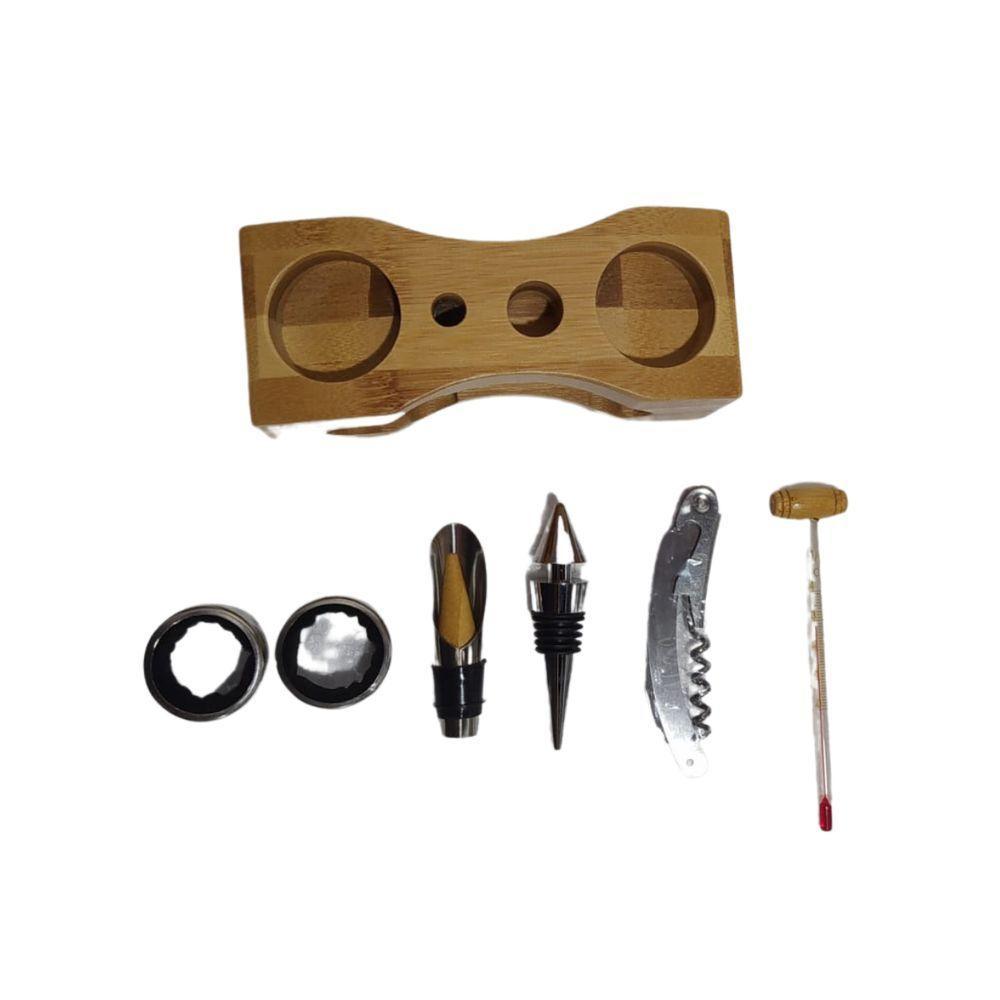 Kit Abridor De Vinho Saca Rolhas 7 Peças Suporte De Bambu - 4