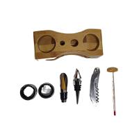 Kit Abridor De Vinho Saca Rolhas 7 Peças Suporte De Bambu