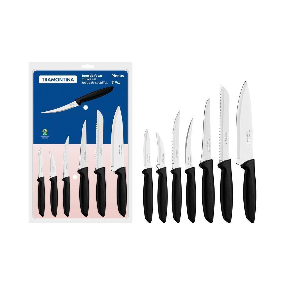 Jogo De Facas Tramontina Lâminas De Inox Plenus 7 Pç Preto - 1
