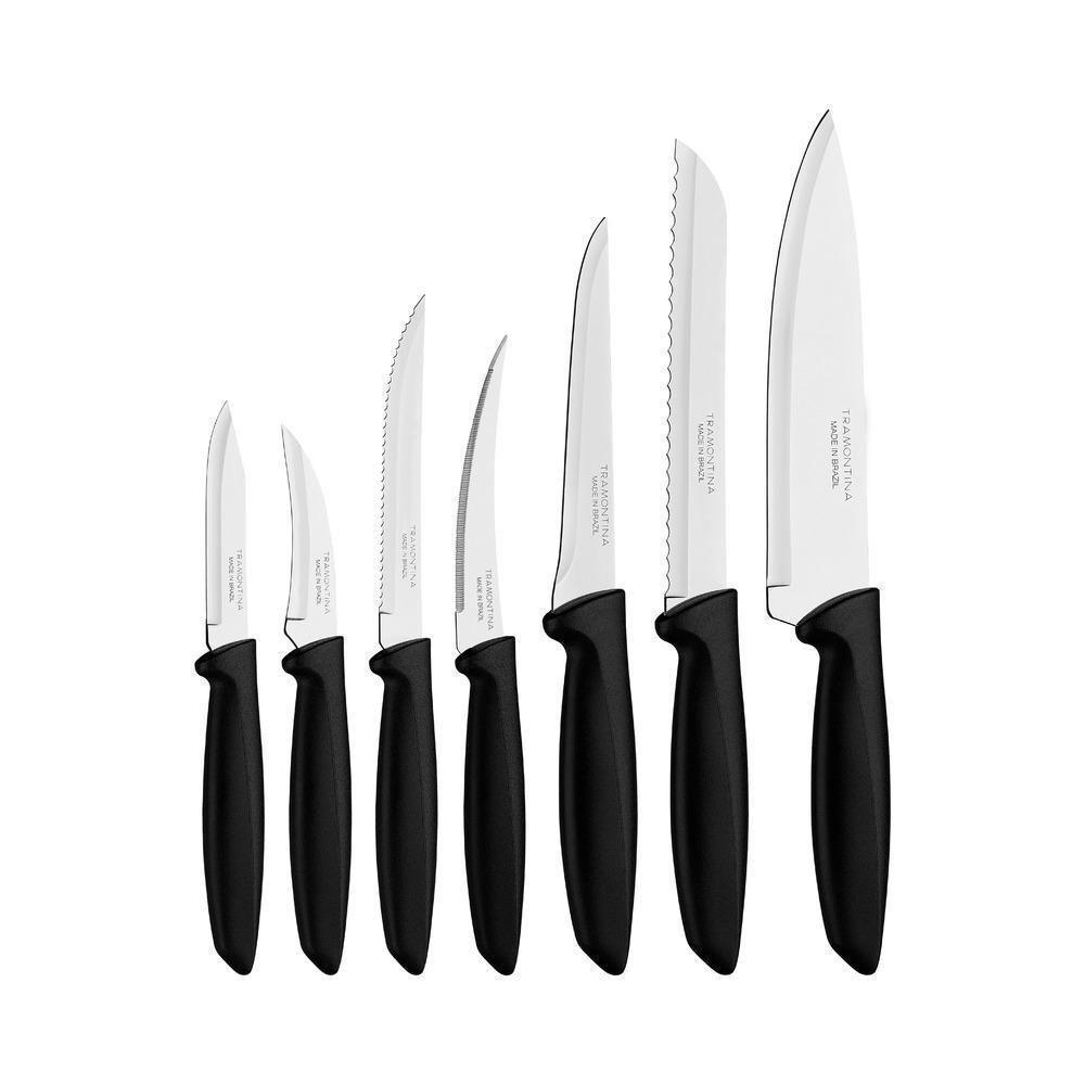 Jogo De Facas Tramontina Lâminas De Inox Plenus 7 Pç Preto - 3