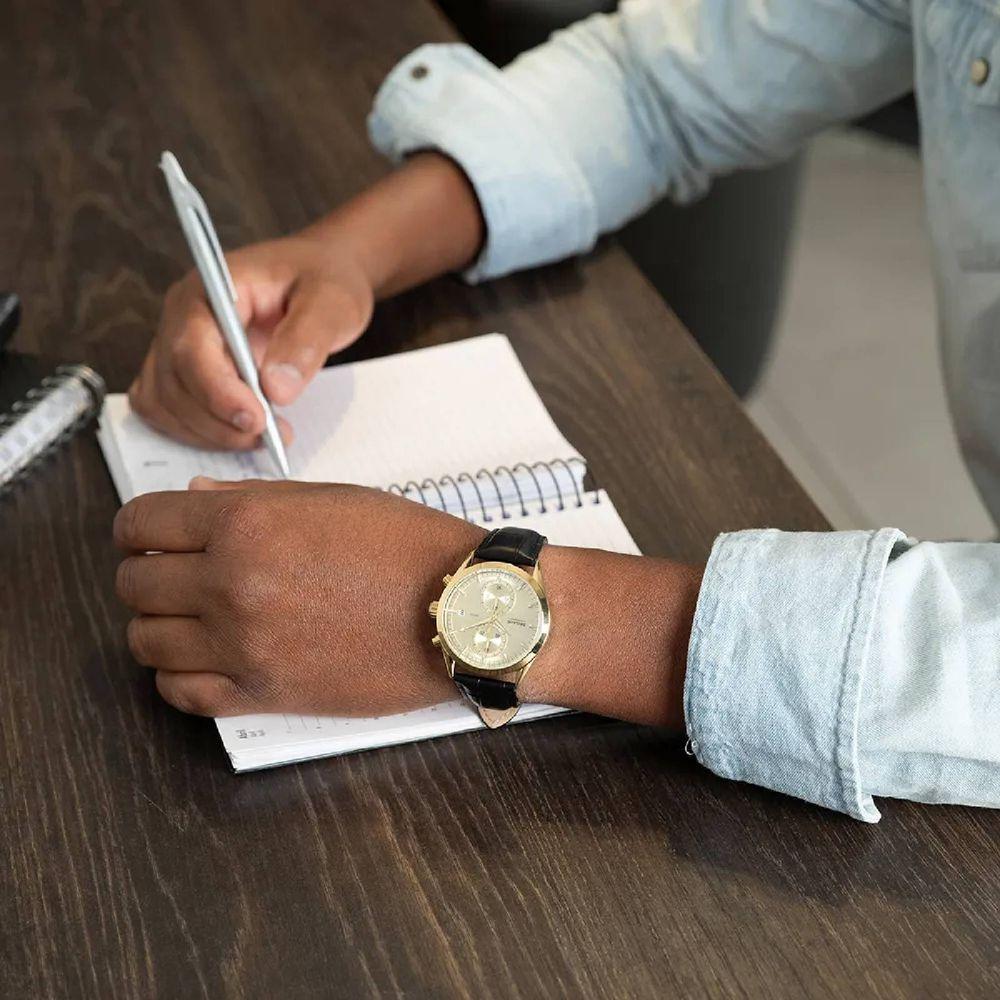 Relógio Seculus Cronógrafo 77307gpsvdc2 Vidro Abaulado Couro Dourado - 2