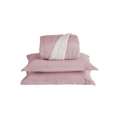 Kit Cobre Leito Matelado Dupla Face Sherpa De Carneiro 3 Peças Casal Percal 180 Fios - Rosa