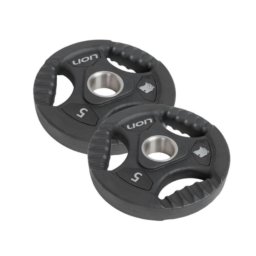 Par Anilha Olímpica 5 Kg Lion Para Musculação Vulcanizada Em Aço Maciço Revestido Em Borracha Resistente - 1