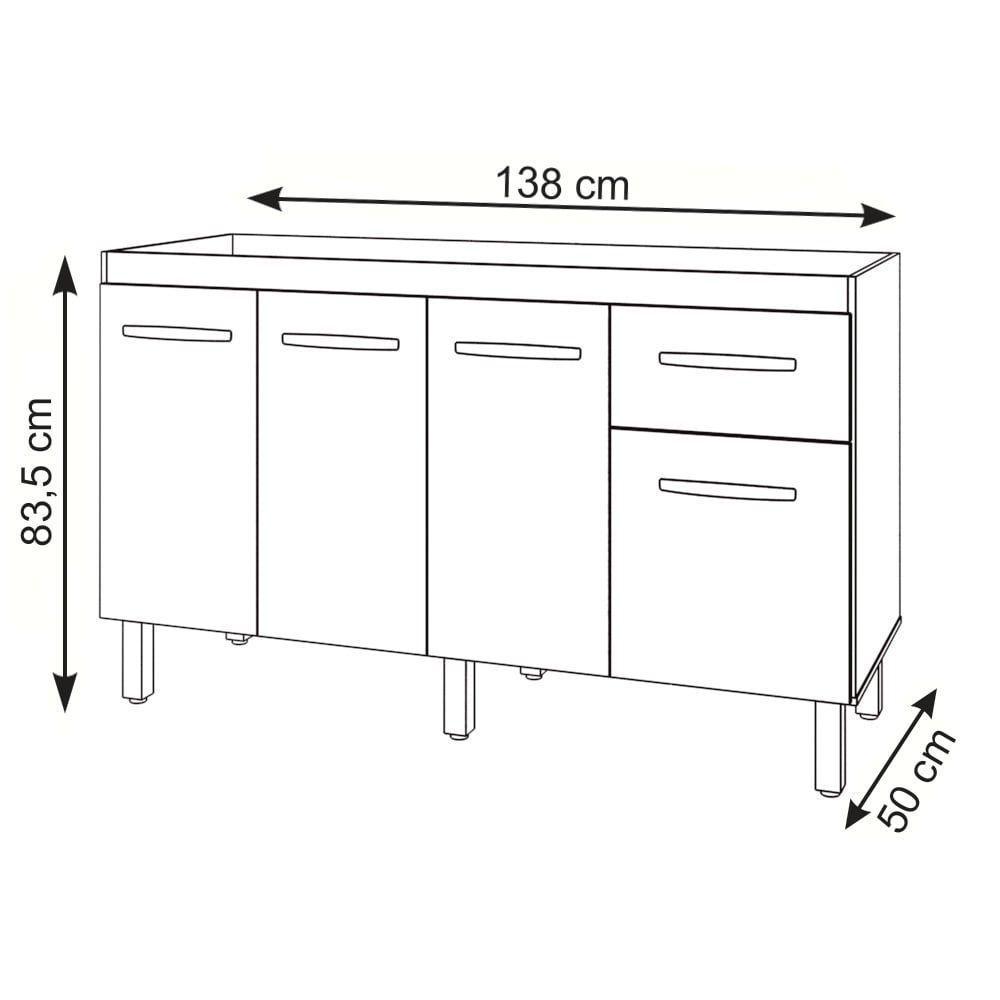 Balcão Cozinha Armário Gabiente Pia De 140 Cm Com 4 Portas E 1 Gavetas Camila Branco - 4