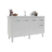 Balcão Cozinha Armário Gabiente Pia De 140 Cm Com 4 Portas E 1 Gavetas Camila Branco - 2