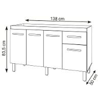 Balcão Cozinha Armário Gabiente Pia De 140 Cm Com 4 Portas E 1 Gavetas Camila Branco