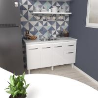 Balcão Cozinha Armário Gabiente Pia De 140 Cm Com 4 Portas E 1 Gavetas Camila Branco - 6